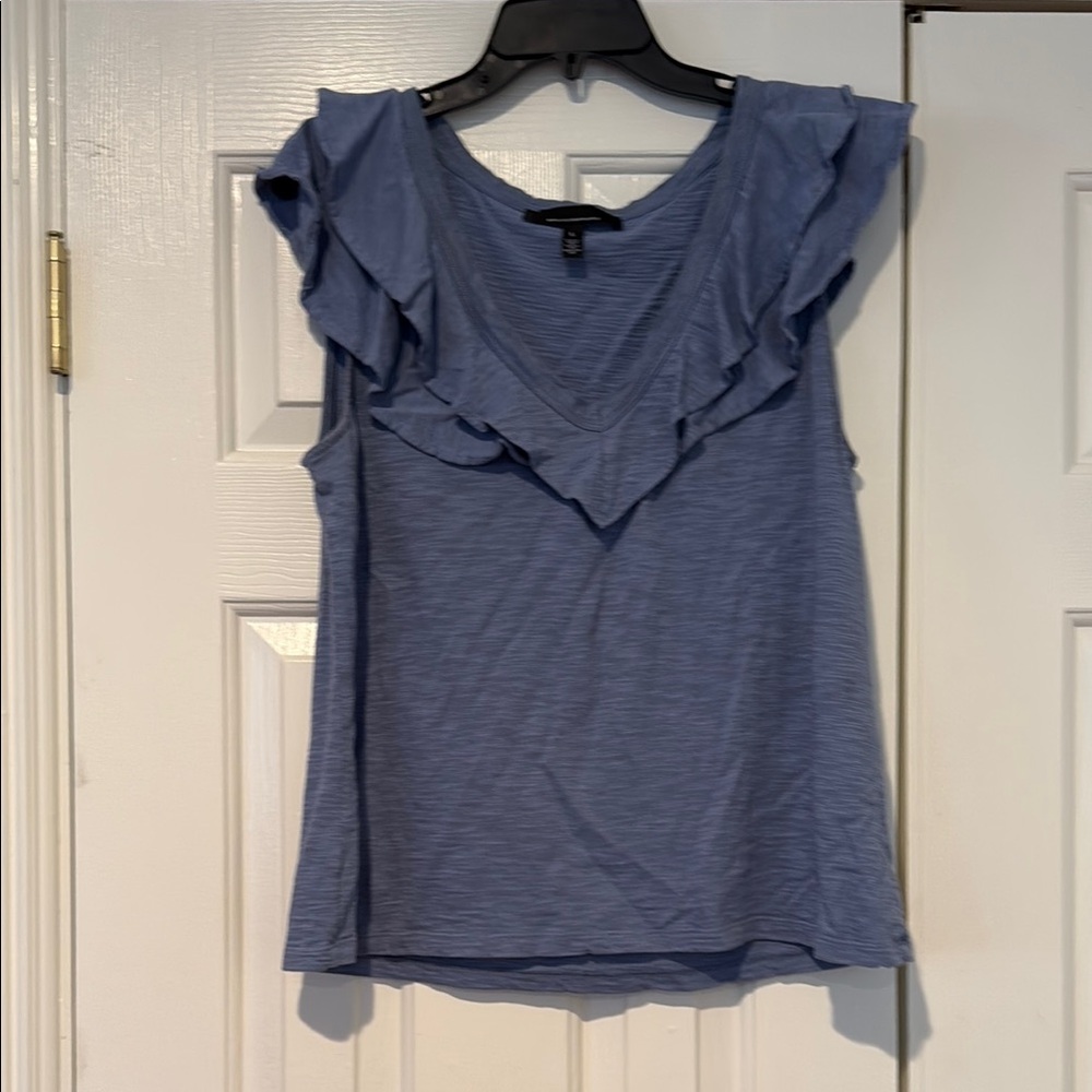 White House Black Market Blue Ruffled Sleeveless Blouse
